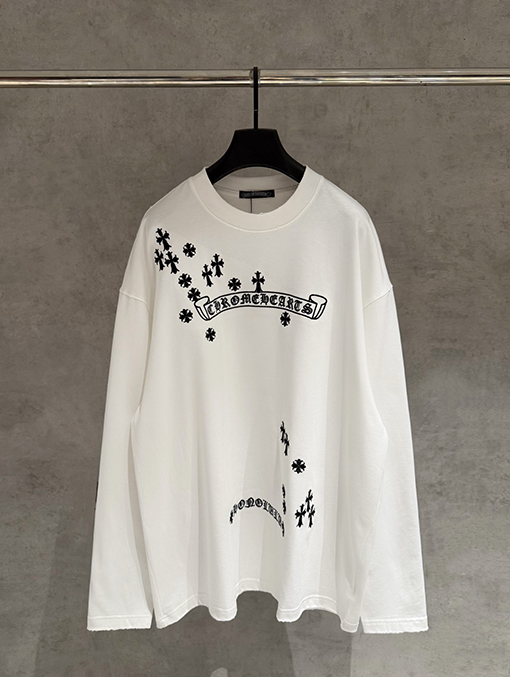クロムハーツスーパーコピー 新モデル前面と背面に刺繍入りレトロなダメージ長袖スウェットシャツ