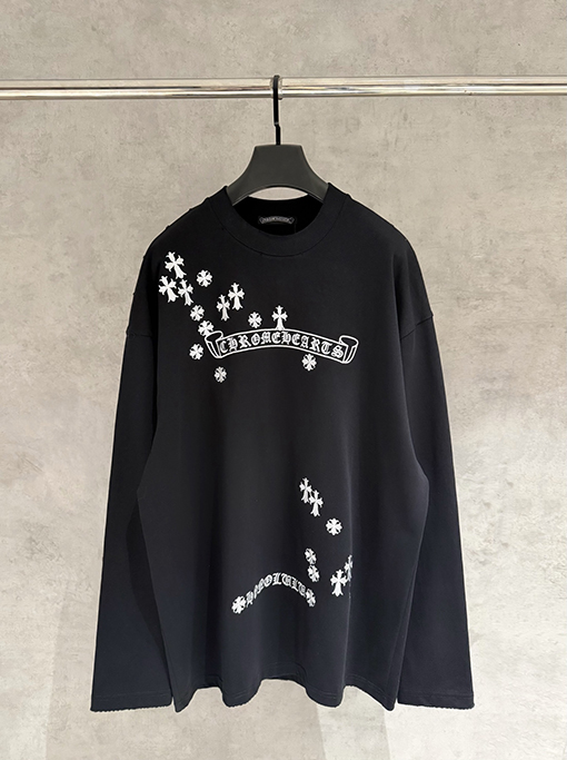クロムハーツスーパーコピー 新モデル前面と背面に刺繍入りレトロなダメージ長袖スウェットシャツ