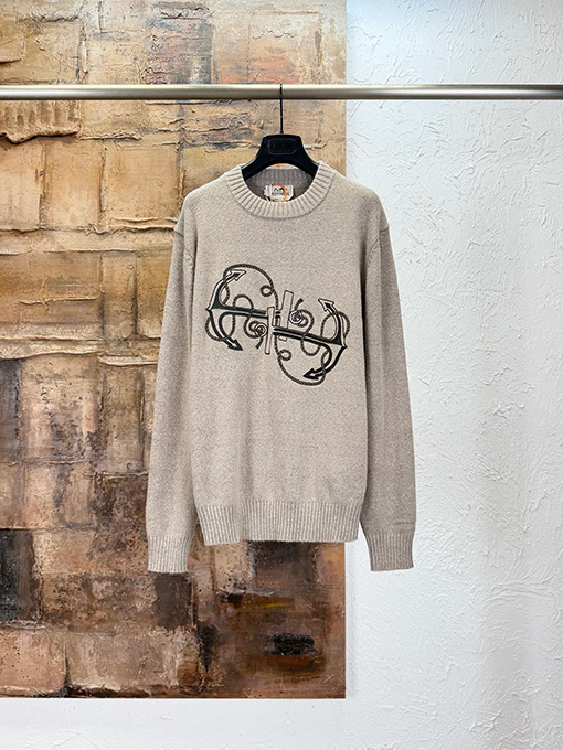エルメスウールニットウェアコピー 刺繍入りのウールニットウェア