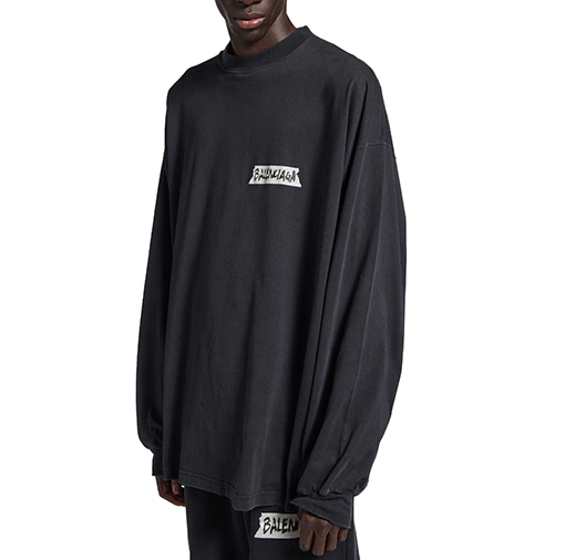 バレンシアガ偽物 Balenciaga ロゴ入りの白いテープの長袖シャツ