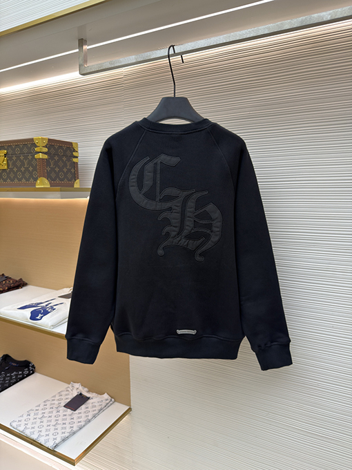 クロムハーツスーパーコピー 刺繍ロゴ入りの黒のクルーネック スウェットシャツ