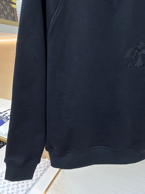 クロムハーツスーパーコピー 刺繍ロゴ入りの黒のクルーネック スウェットシャツ
