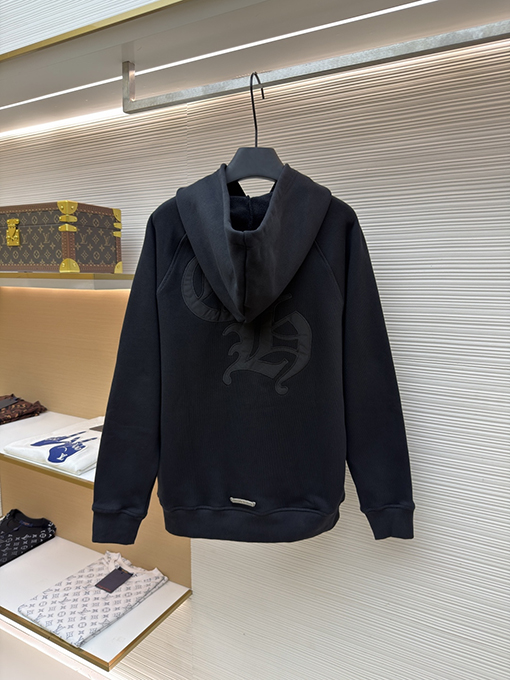 クロムハーツパーカースーパーコピー 新モデル刺繍ロゴ入りの黒いフード付きスウェットシャツ
