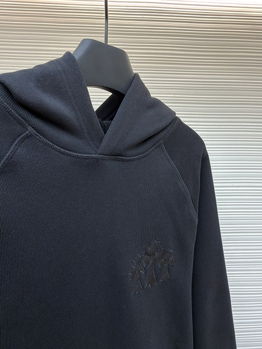 クロムハーツパーカースーパーコピー 新モデル刺繍ロゴ入りの黒いフード付きスウェットシャツ