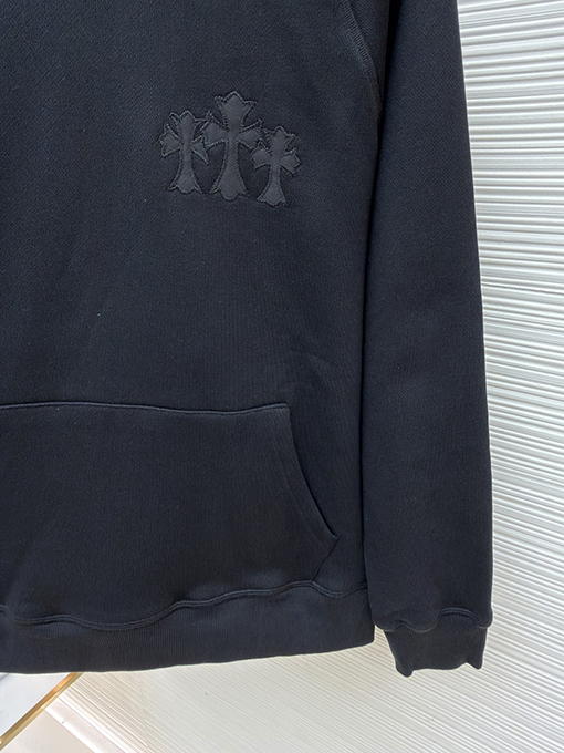 クロムハーツパーカースーパーコピー 新モデル刺繍ロゴ入りの黒いフード付きスウェットシャツ