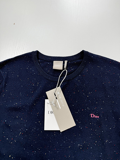 ディオール 文字ロゴ刺繍入りドットジャカードラウンドネックニットセーター