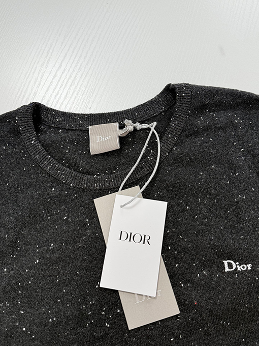 ディオール 文字ロゴ刺繍入りドットジャカードラウンドネックニットセーター