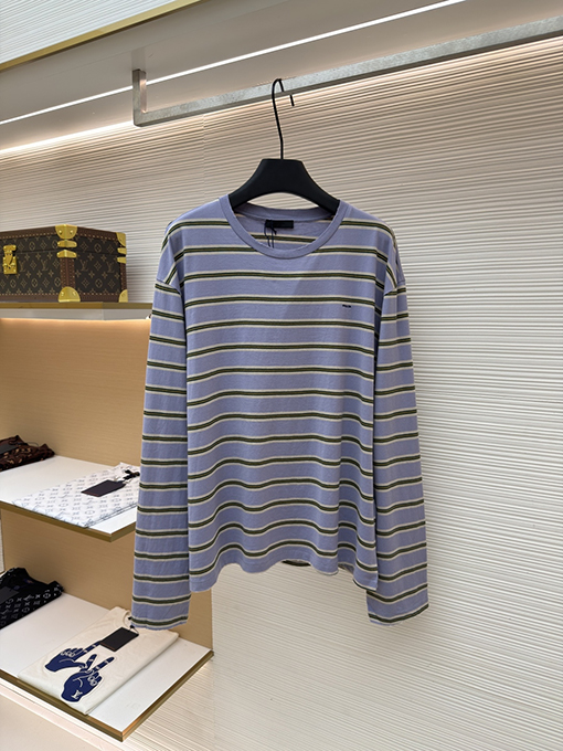 プラダ ロゴ刺繍入りストライプ柄長袖シャツ