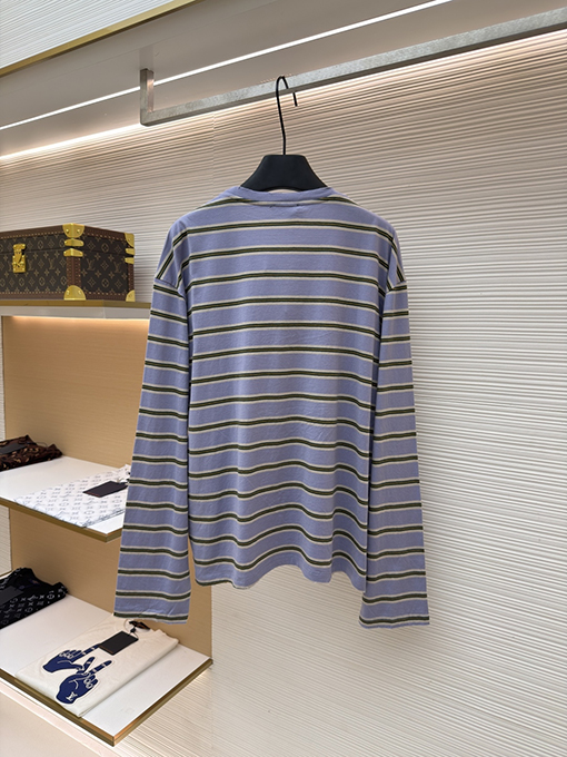 プラダ ロゴ刺繍入りストライプ柄長袖シャツ