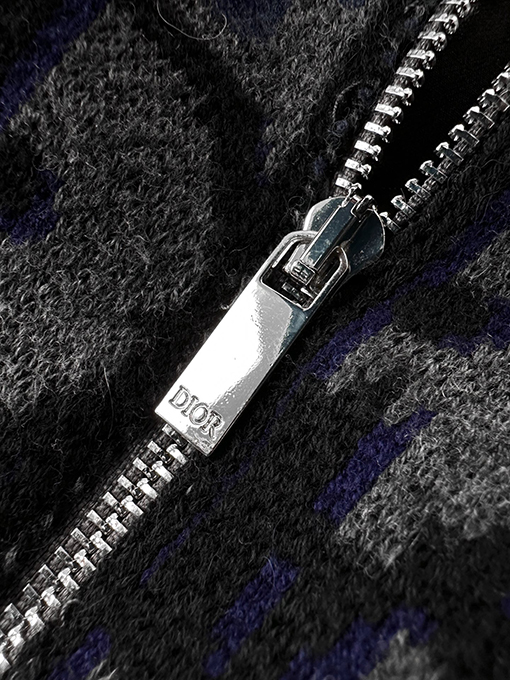 ディオール Oblique グラデーション総柄ジップアップニットジャケット