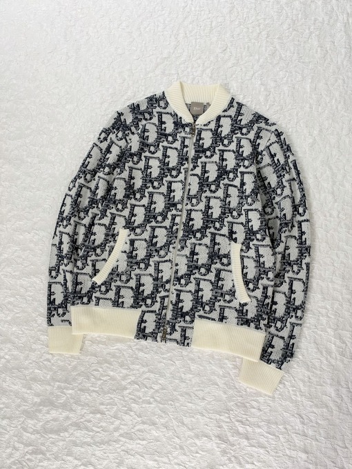 ディオール Oblique スキーシリーズ モノグラム柄ジャカード クルーネック ジップニットジャケット