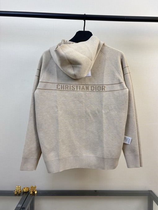 ディオールコピー 両面リバーシブル・カシミヤ・モノグラム刺繍ロゴポケット付きニット・ジップアップ・フーディー