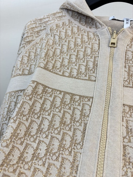 ディオールコピー 両面リバーシブル・カシミヤ・モノグラム刺繍ロゴポケット付きニット・ジップアップ・フーディー