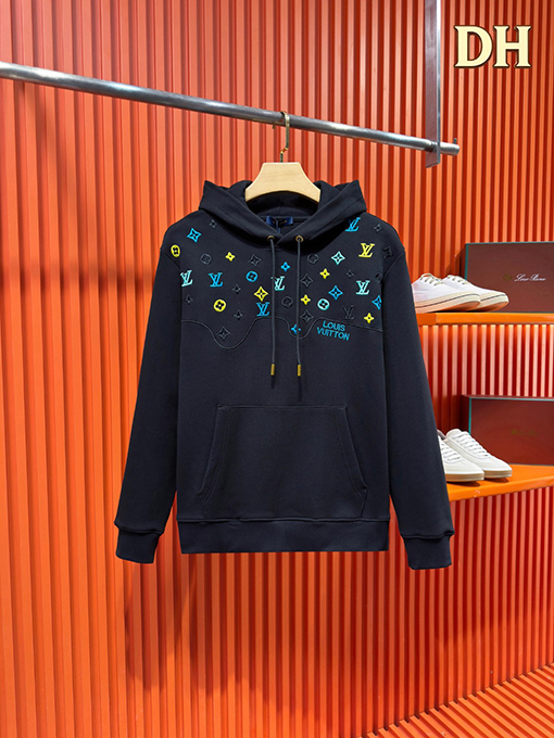 ルイヴィトンフード付きスウェットスーパーコピー カラフルなハーフボディ・総柄ロゴ刺繍 ウォッシュフーディー