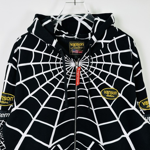 シュプリーム コラボモデル 裏起毛スパイダーウェブ柄ジップアップフーディー