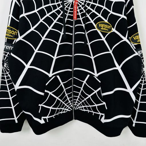 シュプリーム コラボモデル 裏起毛スパイダーウェブ柄ジップアップフーディー