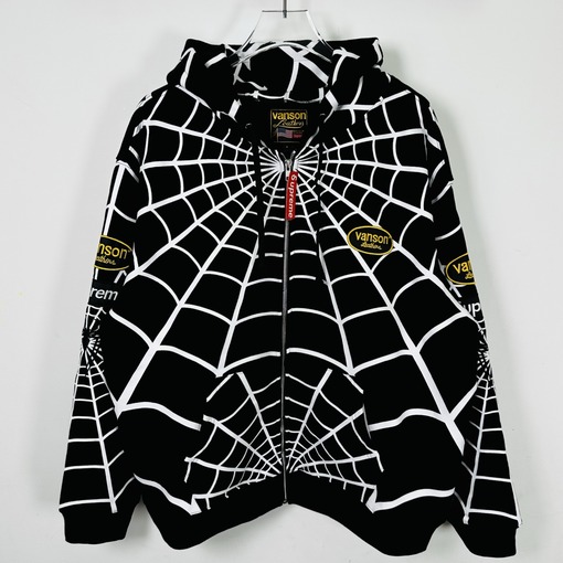 シュプリーム コラボモデル 裏起毛スパイダーウェブ柄ジップアップフーディー