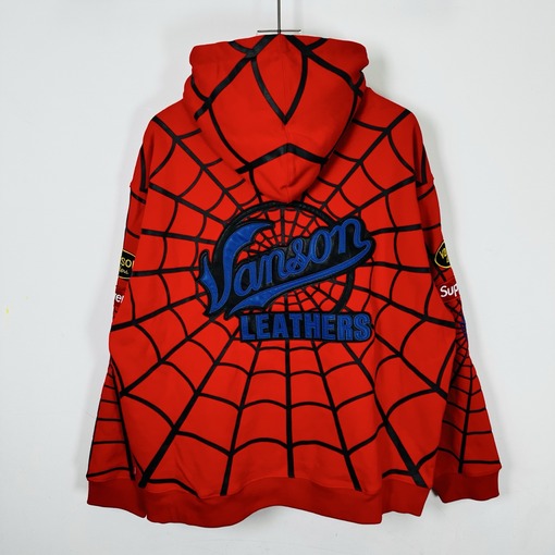 シュプリーム コラボモデル 裏起毛スパイダーウェブ柄ジップアップフーディー