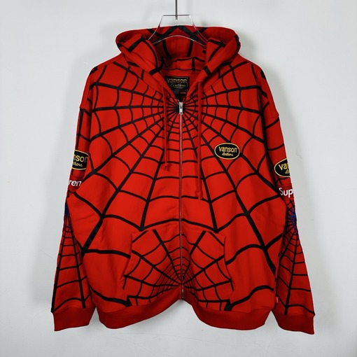 シュプリーム コラボモデル 裏起毛スパイダーウェブ柄ジップアップフーディー