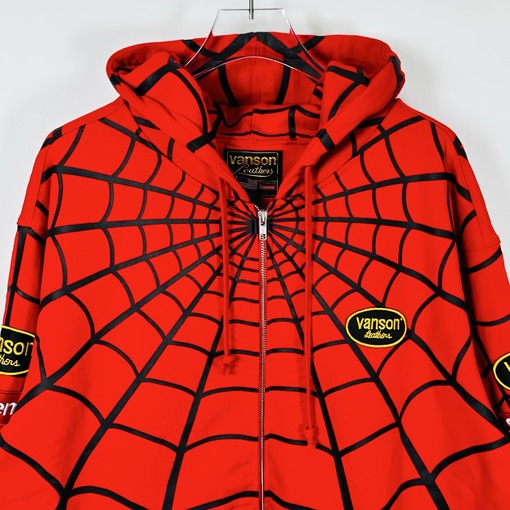 シュプリーム コラボモデル 裏起毛スパイダーウェブ柄ジップアップフーディー