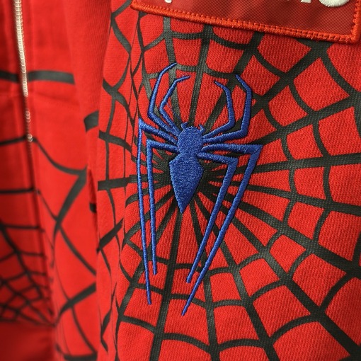 シュプリーム コラボモデル 裏起毛スパイダーウェブ柄ジップアップフーディー
