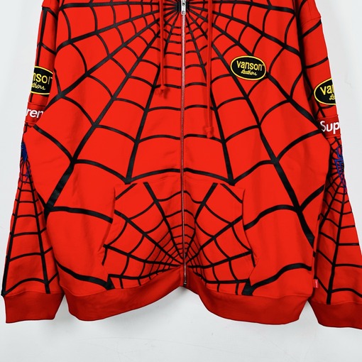 シュプリーム コラボモデル 裏起毛スパイダーウェブ柄ジップアップフーディー