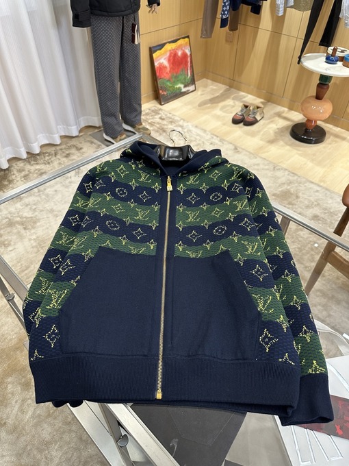 ルイヴィトン 両面リバーシブル刺繍プリント入りフード付きニットカーディガン