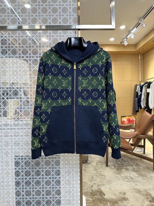 ルイヴィトン 両面リバーシブル刺繍プリント入りフード付きニットカーディガン