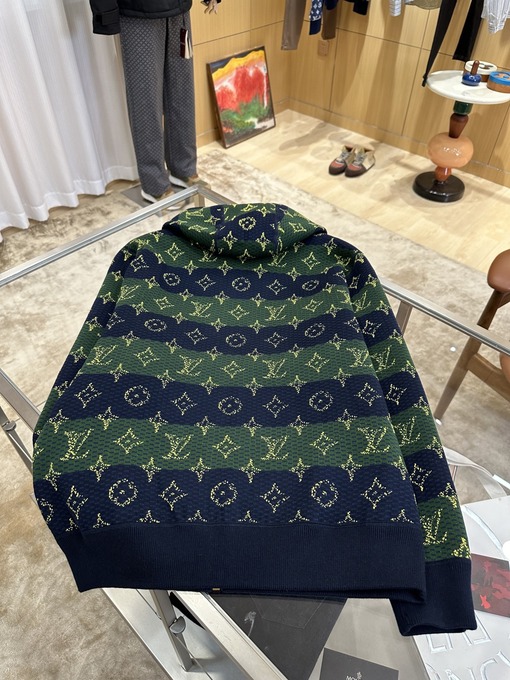 ルイヴィトン 両面リバーシブル刺繍プリント入りフード付きニットカーディガン
