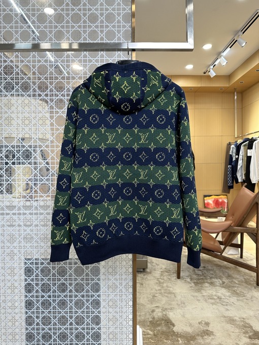 ルイヴィトン 両面リバーシブル刺繍プリント入りフード付きニットカーディガン