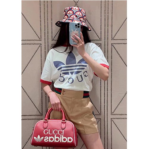 アディダス × グッチ コピーコラボ  メンズ レディース 半袖Tシャツ