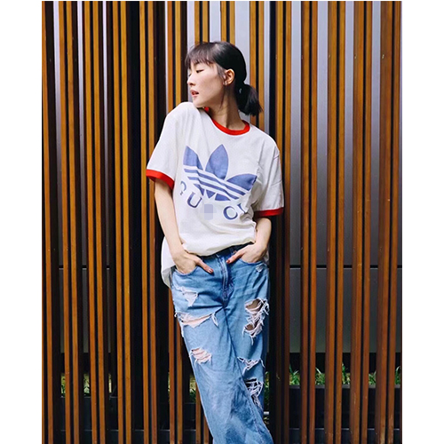 アディダス × グッチ コピーコラボ  メンズ レディース 半袖Tシャツ
