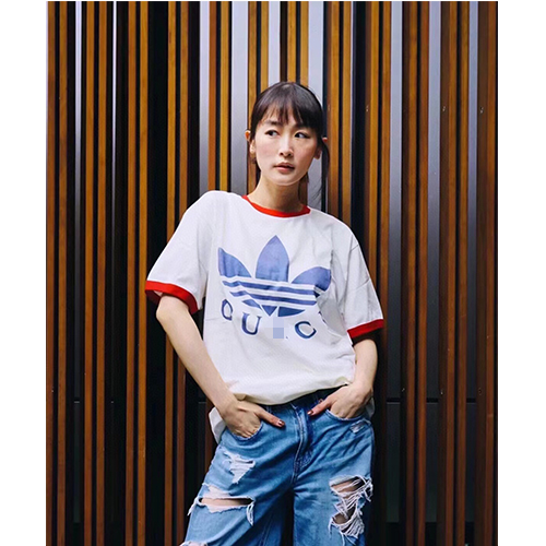 アディダス × グッチ コピーコラボ  メンズ レディース 半袖Tシャツ