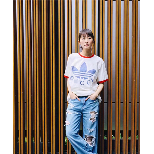 アディダス × グッチ コピーコラボ  メンズ レディース 半袖Tシャツ