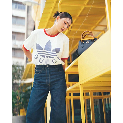 アディダス × グッチ コピーコラボ  メンズ レディース 半袖Tシャツ