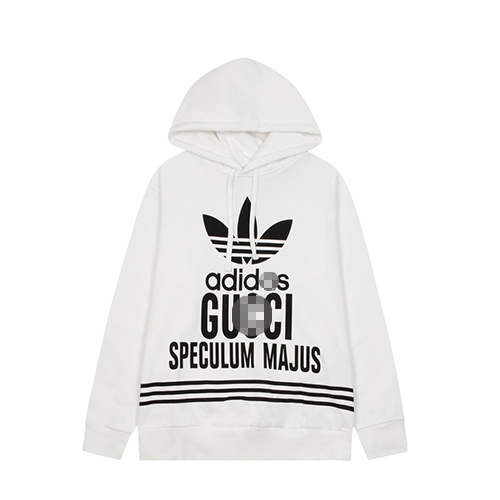 【22新作✨】グッチ ×アディダス コラボの限定商品  ♡   XS~L  ♡   ホワイトパーカー  ♡　adidas GUCCIロゴプリント  ♡