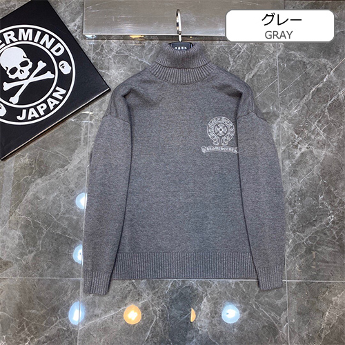 クロムハーツ服コピー  ニット  ♡ タートルネック   ♡ ブラック&グレー    ♡