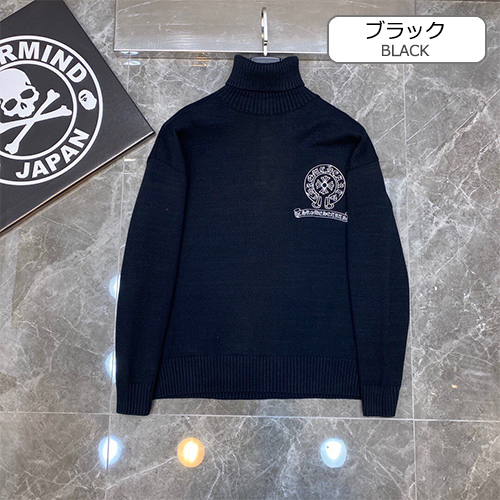 クロムハーツ服コピー  ニット  ♡ タートルネック   ♡ ブラック&グレー    ♡