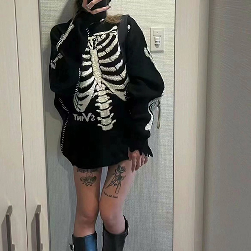 セント マイケルX VLONE KNIT BONE 骸骨 ニット  セーター  オーバーサイズ