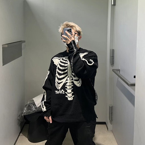 セント マイケルX VLONE KNIT BONE 骸骨 ニット  セーター  オーバーサイズ