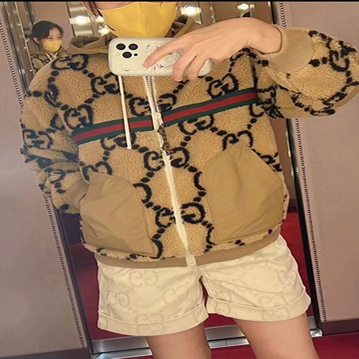 【入荷 】グッチフリースジャケットアウター ダブルGロゴ ワンカラー S.M.L