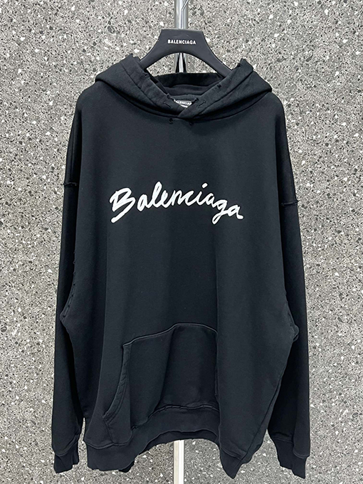 バレンシアガ人気高品質フード パーカー  BALENCIAGAサインの文字 　 ブラック・ホワイト