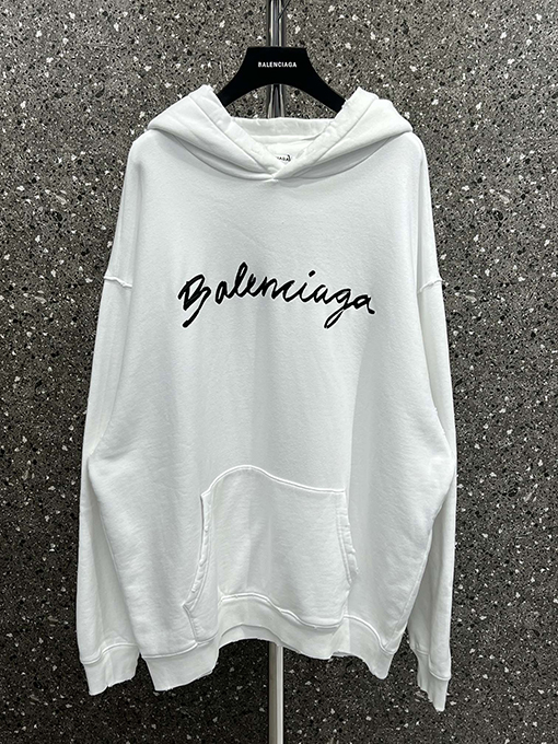 バレンシアガ人気高品質フード パーカー  BALENCIAGAサインの文字 　 ブラック・ホワイト