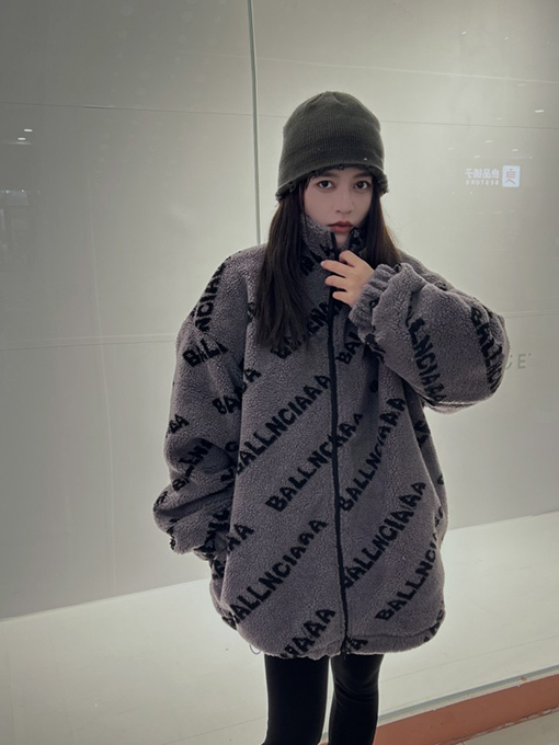 バレンシアガ服偽物フリースジャケットアウターBalenciagaロゴ