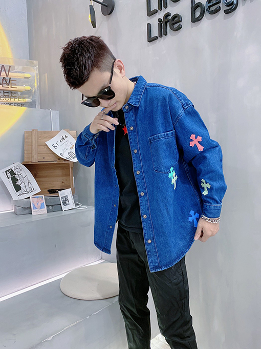 22ss   クロムハーツ服コピー  カラークロス刺繍のデニムシャツ