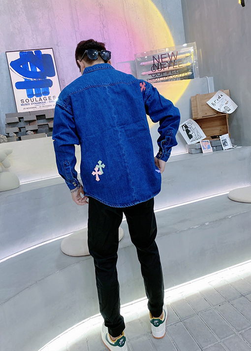 22ss   クロムハーツ服コピー  カラークロス刺繍のデニムシャツ