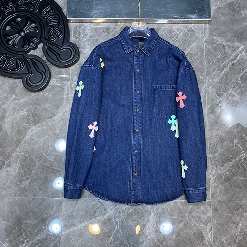 22ss   クロムハーツ服コピー  カラークロス刺繍のデニムシャツ