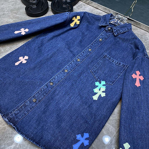 22ss   クロムハーツ服コピー  カラークロス刺繍のデニムシャツ