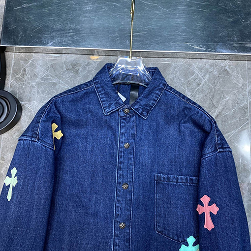 22ss   クロムハーツ服コピー  カラークロス刺繍のデニムシャツ