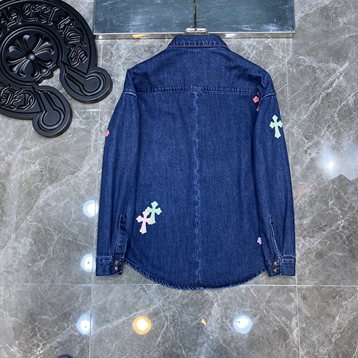 22ss   クロムハーツ服コピー  カラークロス刺繍のデニムシャツ